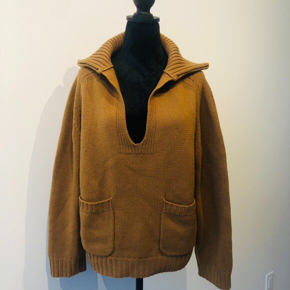 Celine Paris Open Collar Cotton Sweater in Camel Size S - Picture 2 of 15